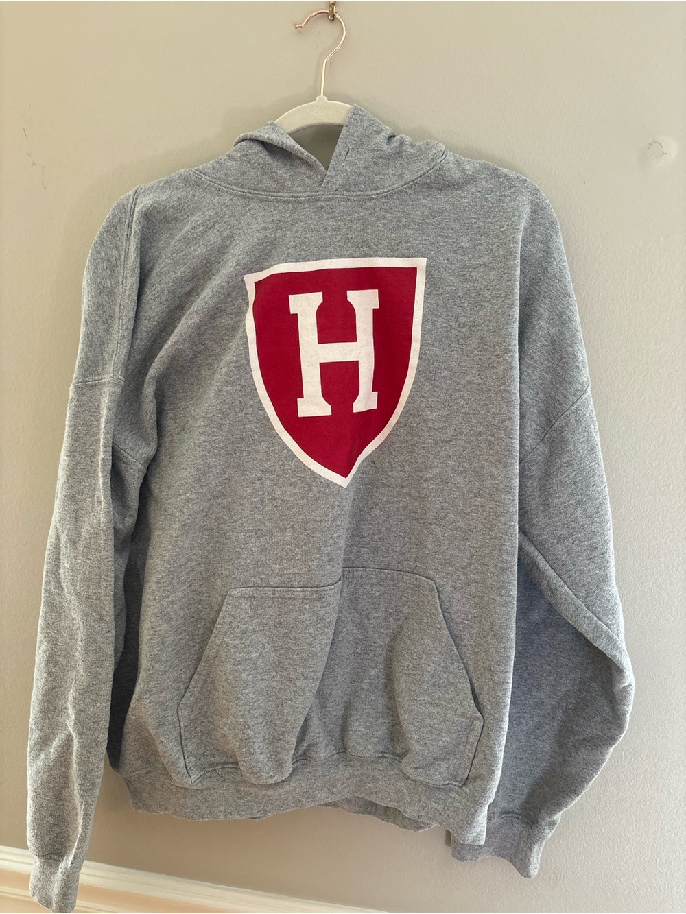 Gray Crewneck Hoodie with Red 'H' Shield Logo - Womens Sweater